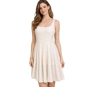 Stefanel cream Lace Mini Dress with silky hemline